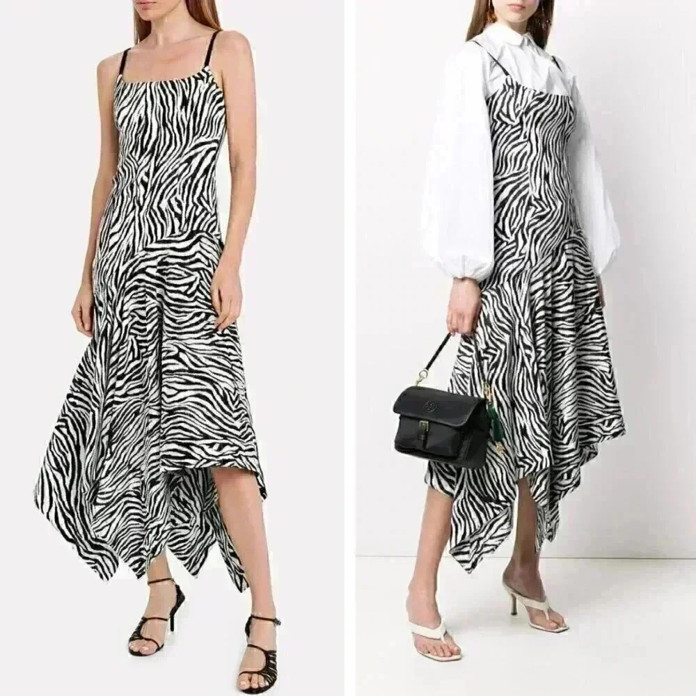 NWT Solace London Marisol Bustier Midi Dress Zebra